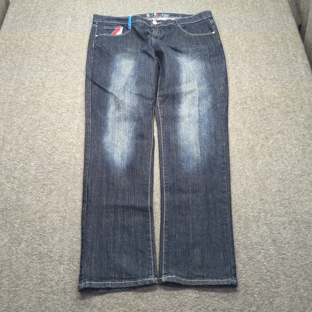 Old Skool Jeans Mens 40x33 Blue Embroidered Baggy Faded Dark Wash Streetwear